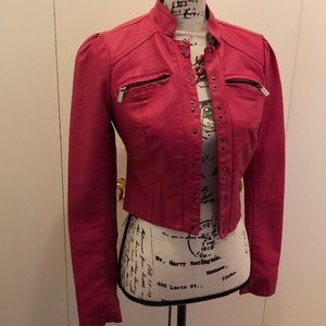 Guess hot pink faux leather jacket